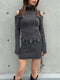 肩開きニットミニワンピース