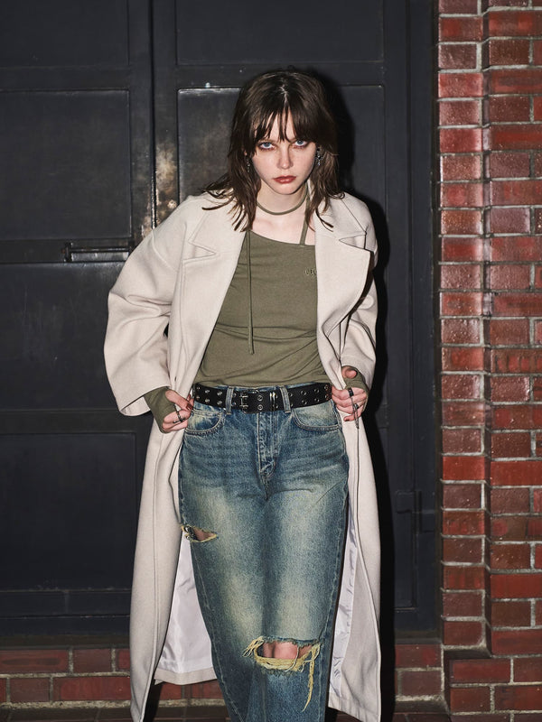 杢スリットロングテーラードコート