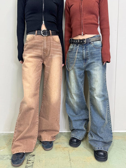 ヴィンテージライク加工ワイドパンツ