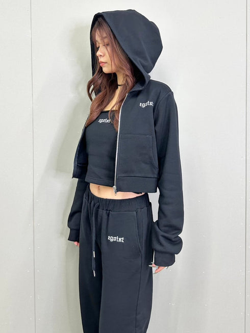 ロゴ刺繍スウェットショートパーカー