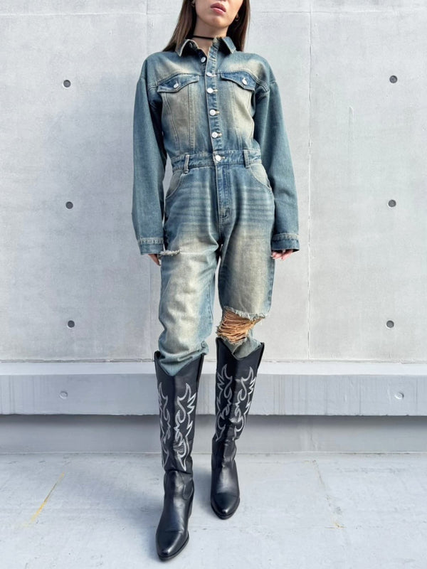 ヴィンテージ加工デニムオールインワン