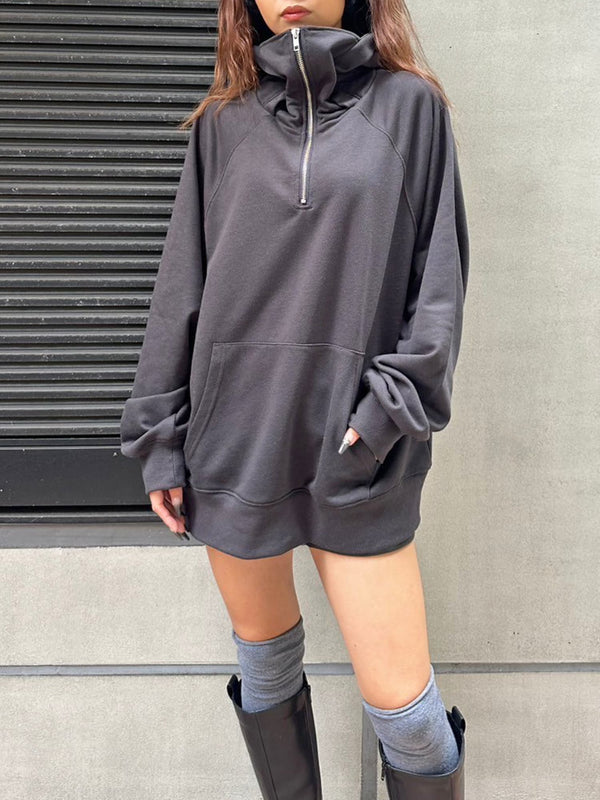 ハイネックハーフZIP フーディ