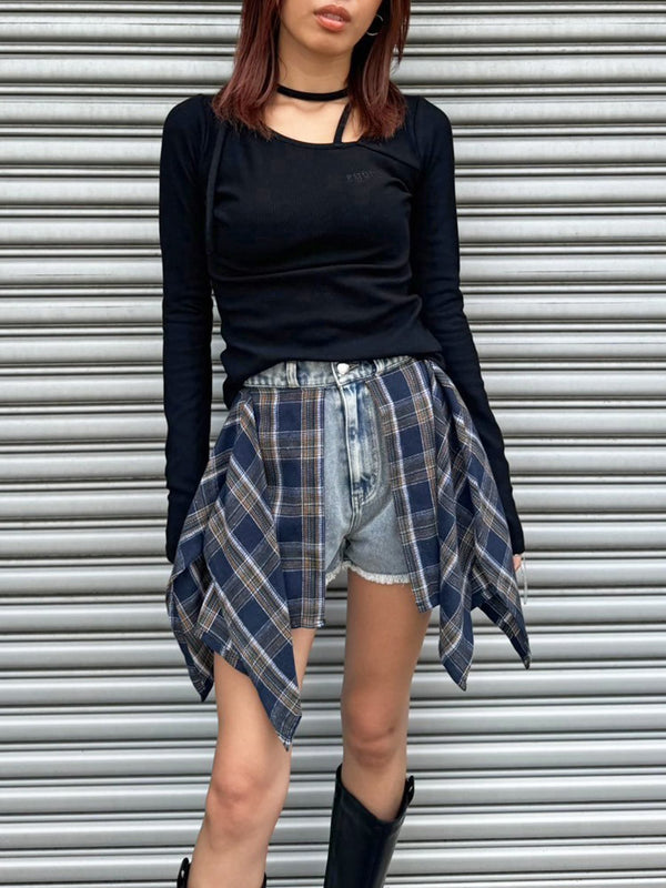 チョーカー付ロゴ刺繍トップ