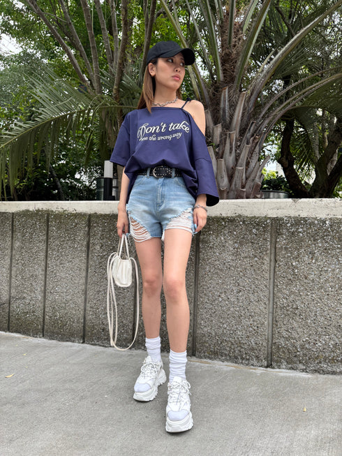 ロゴワンショルカットソートップス