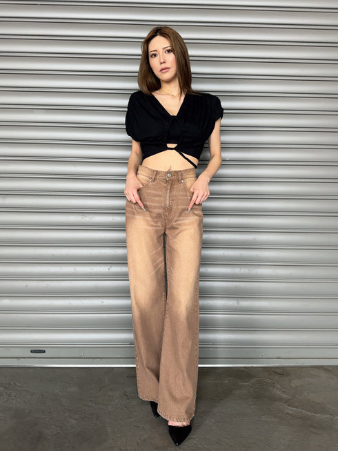 フロントドロストショートトップス