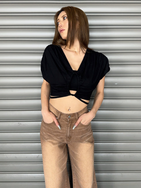 フロントドロストショートトップス