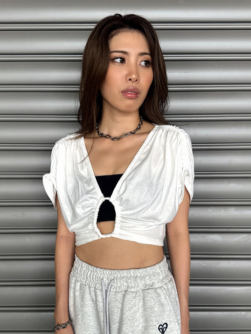 フロントドロストショートトップス