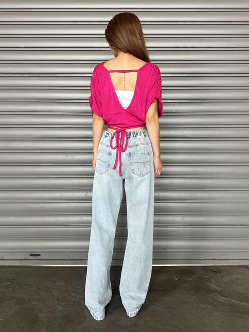 フロントドロストショートトップス