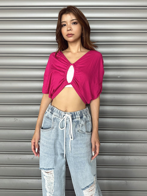 フロントドロストショートトップス