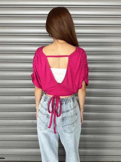 フロントドロストショートトップス