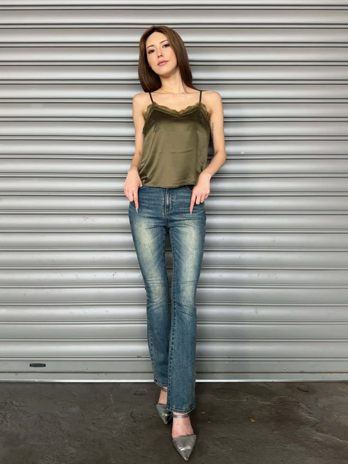 レースサテンキャミトップス