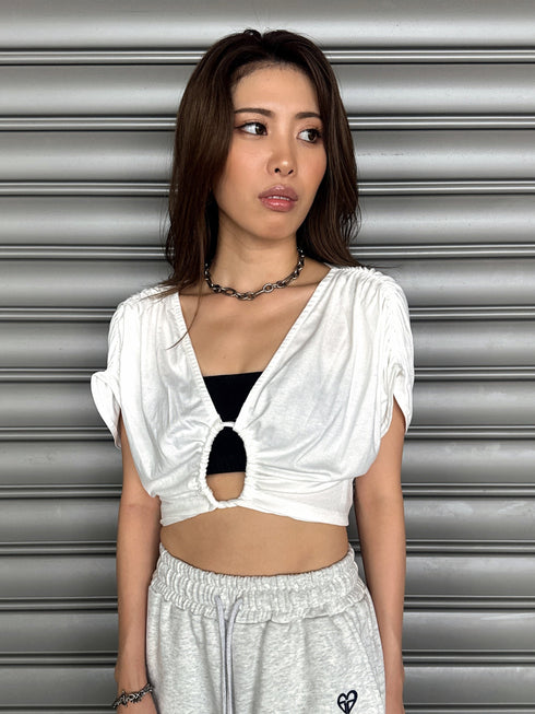 フロントドロストショートトップス