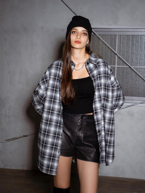 ウォームチェック柄オーバーシャツ