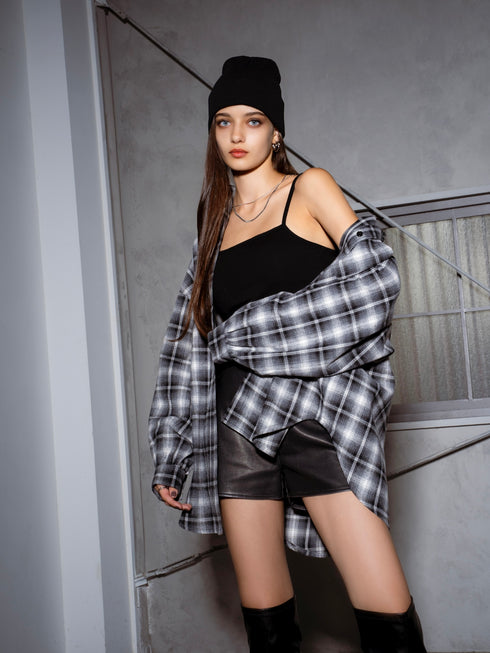 ウォームチェック柄オーバーシャツ