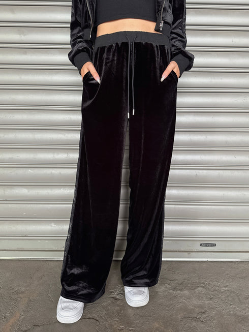 脇レースベロアストレートパンツ