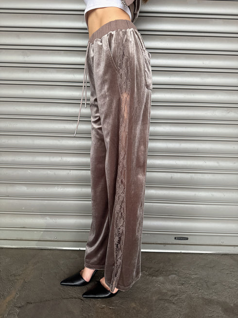脇レースベロアストレートパンツ
