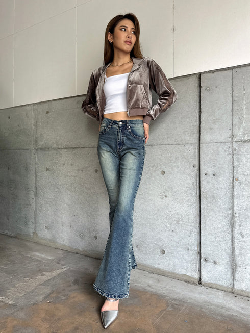 袖レースベロアパーカー