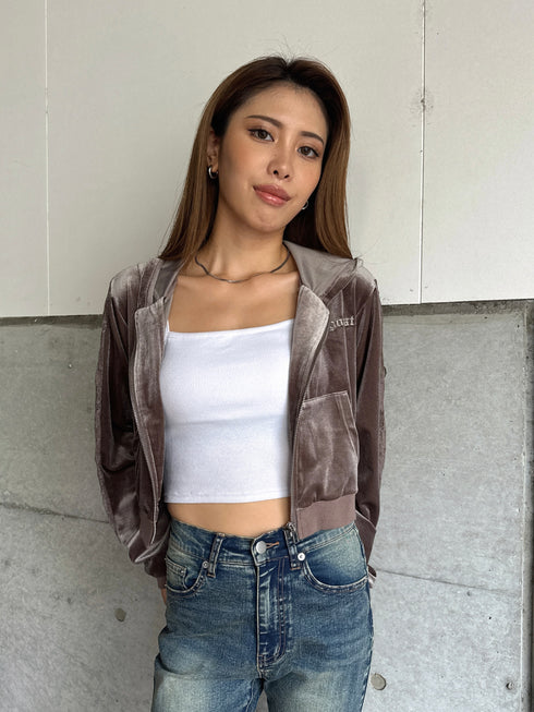 袖レースベロアパーカー