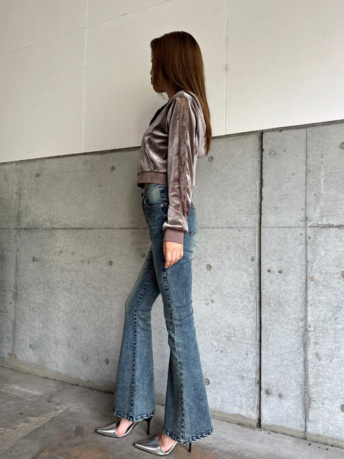 袖レースベロアパーカー