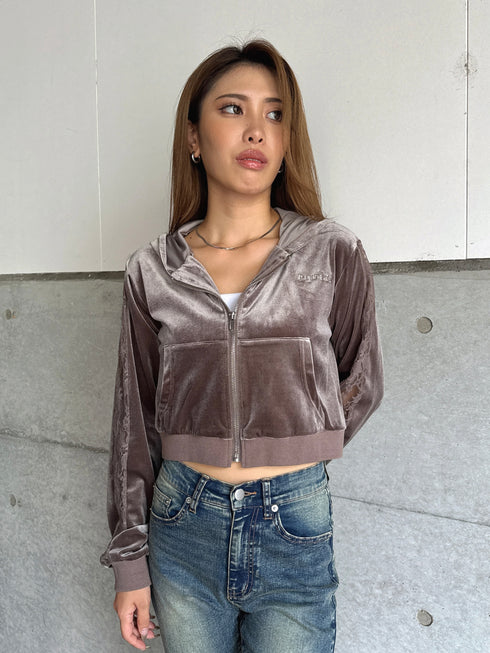 袖レースベロアパーカー