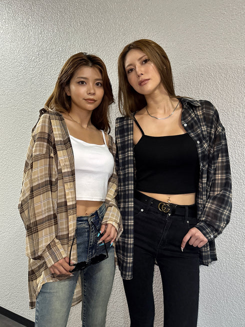 チェック柄シアーオーバーシャツ