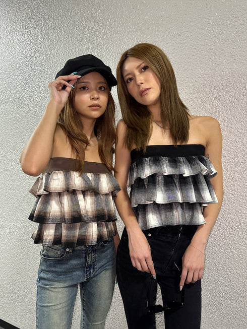 チェック柄ベアトップス