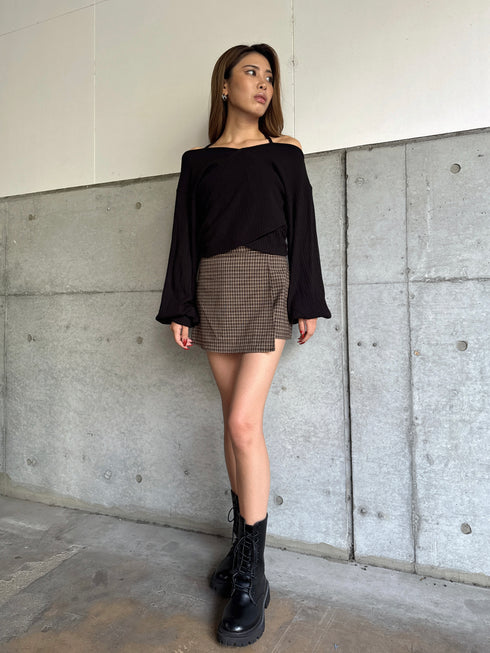 ラップデザインチェックタイトミニスカート