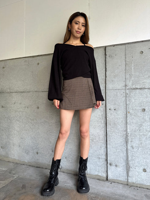 ラップデザインチェックタイトミニスカート