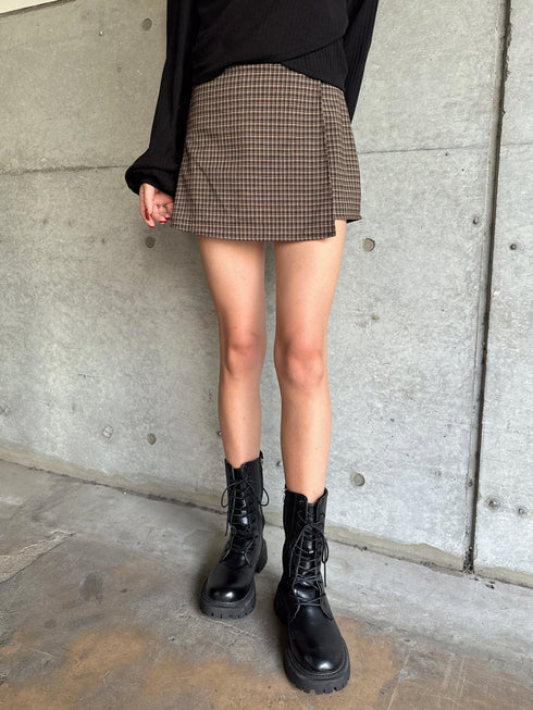 ラップデザインチェックタイトミニスカート