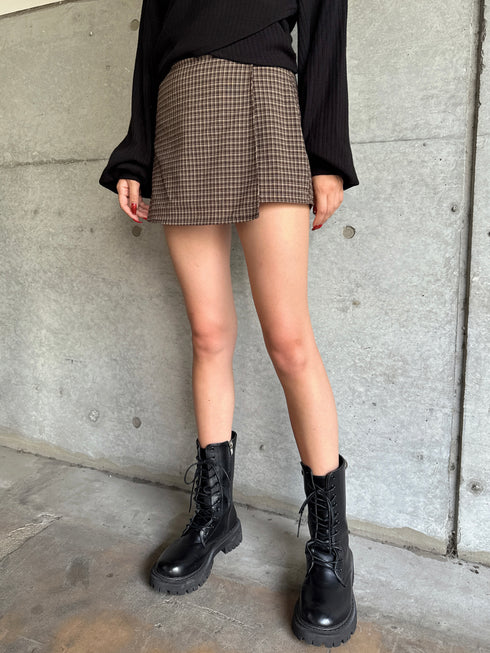 ラップデザインチェックタイトミニスカート