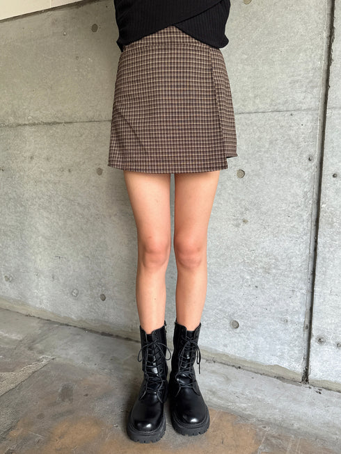 ラップデザインチェックタイトミニスカート