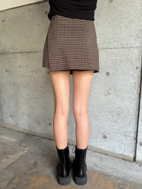 ラップデザインチェックタイトミニスカート