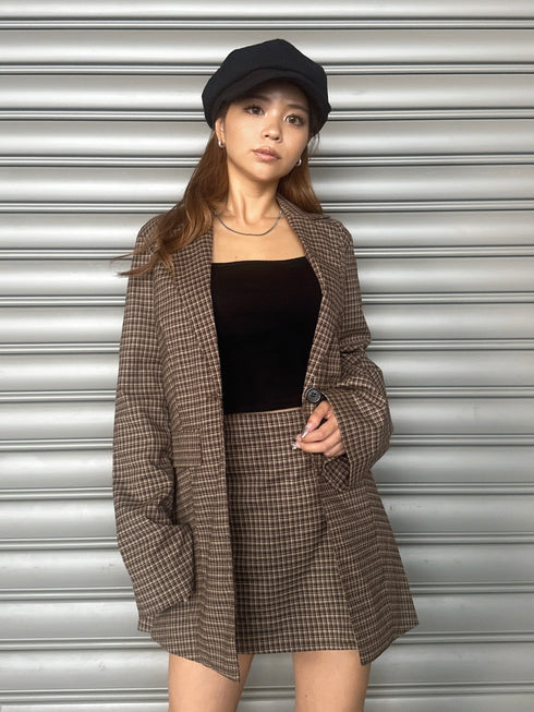 ラップデザインチェックタイトミニスカート