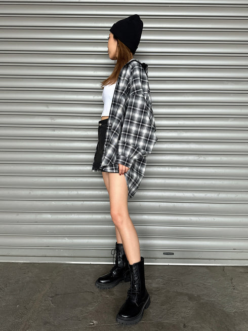 ウォームチェック柄オーバーシャツ