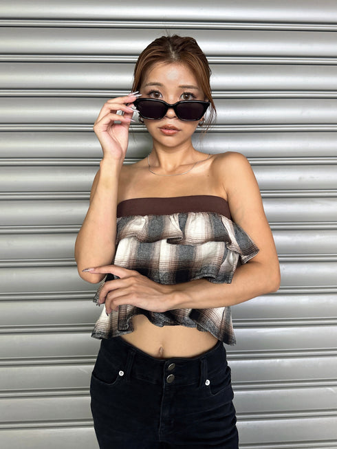 チェック柄ベアトップス