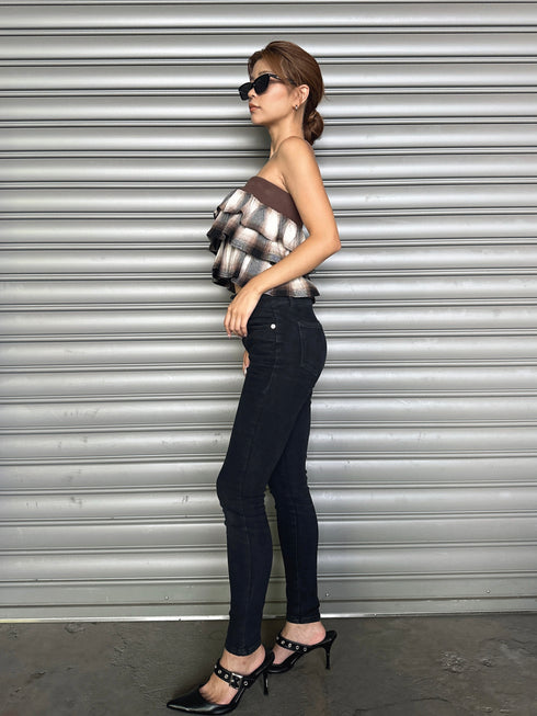 チェック柄ベアトップス