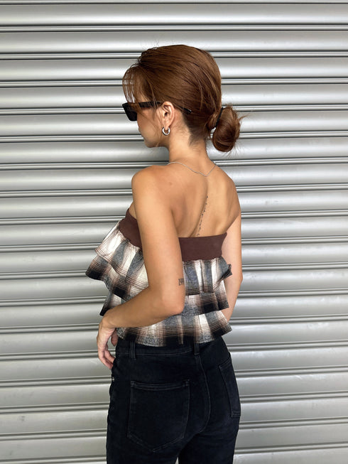 チェック柄ベアトップス