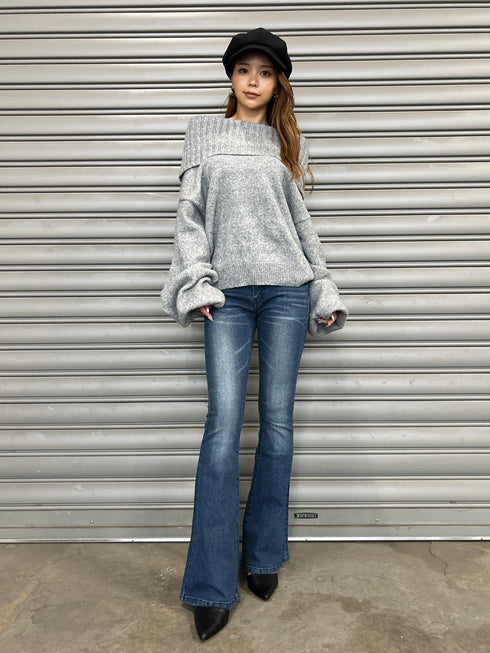 裾レースアップフレアパンツ