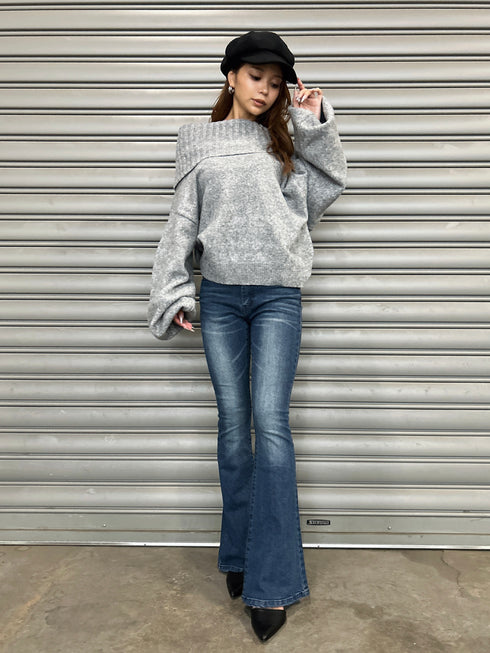 裾レースアップフレアパンツ