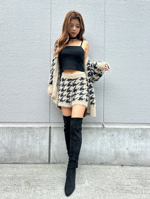 千鳥柄シャギーニットショートパンツ