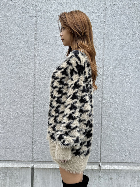 千鳥柄シャギーニットカーディガン