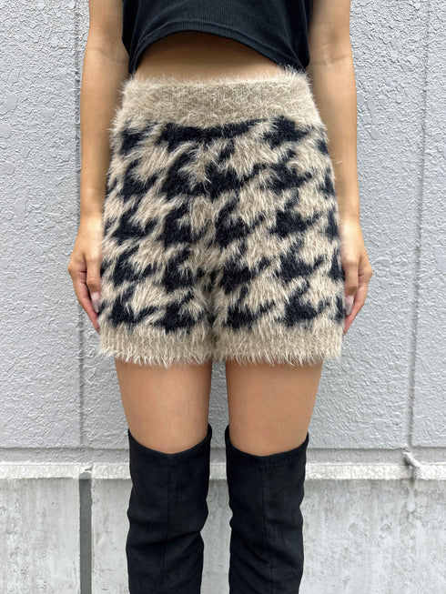 千鳥柄シャギーニットショートパンツ