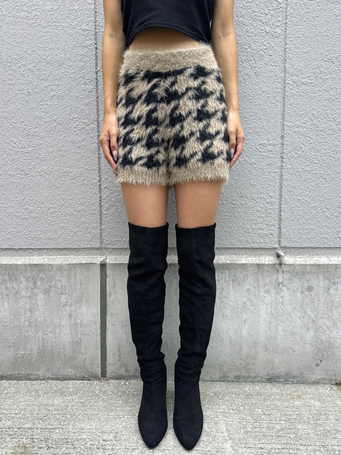 千鳥柄シャギーニットショートパンツ