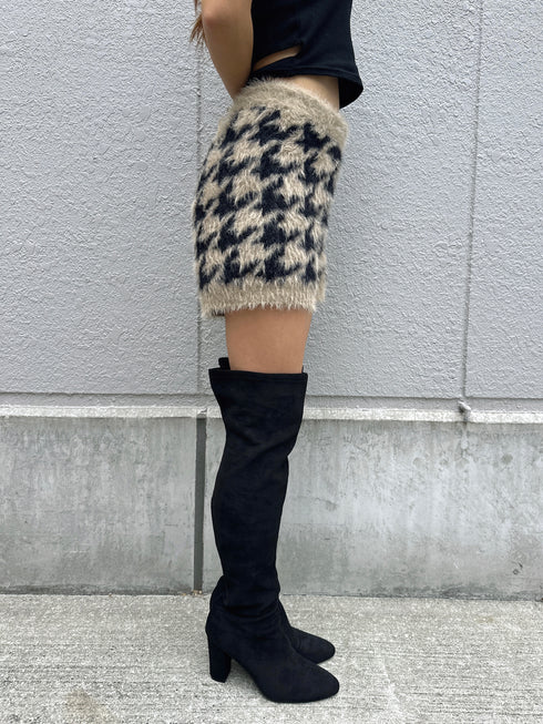 千鳥柄シャギーニットショートパンツ