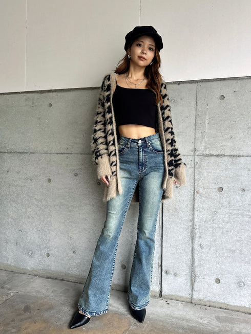 千鳥柄シャギーニットカーディガン