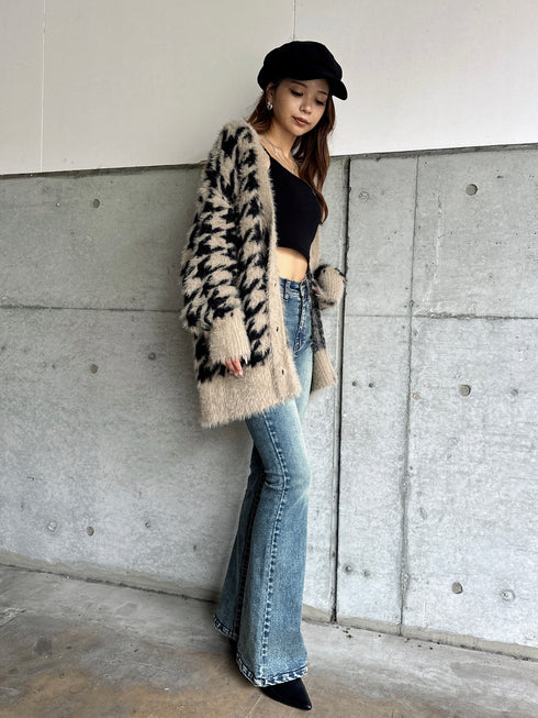 千鳥柄シャギーニットカーディガン