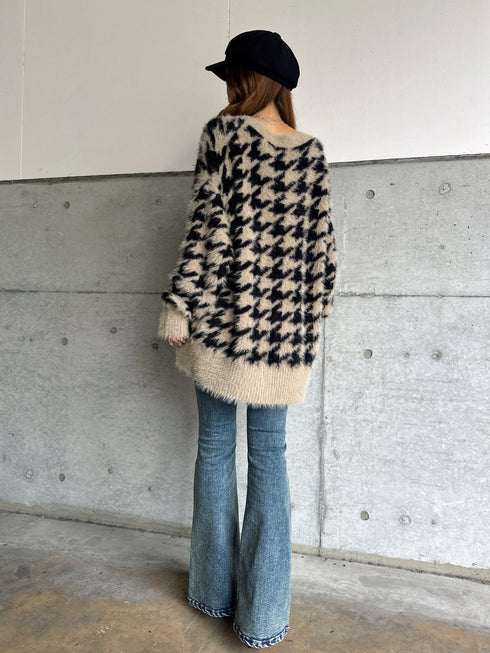 千鳥柄シャギーニットカーディガン