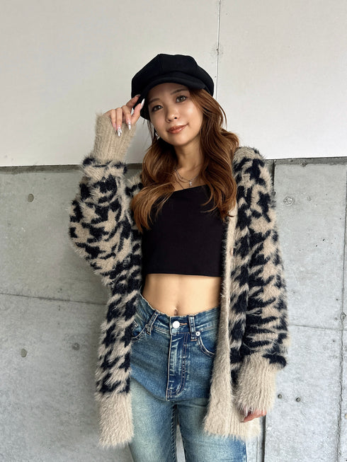 千鳥柄シャギーニットカーディガン