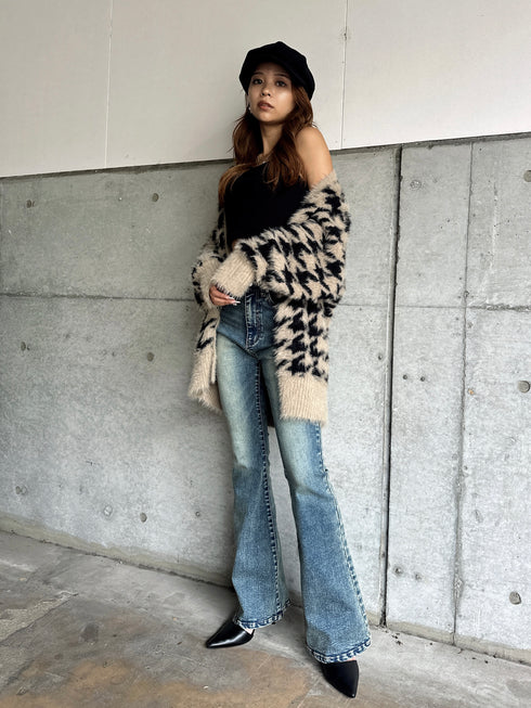 千鳥柄シャギーニットカーディガン