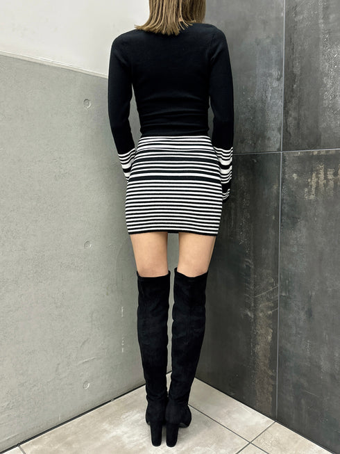 深Vネックボーダーニットワンピース